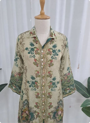 Sea Green Floral Embroidered Kurta Set