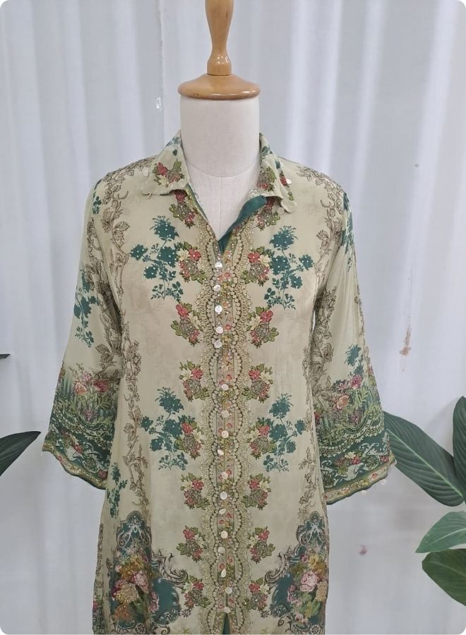 Sea Green Floral Embroidered Kurta Set