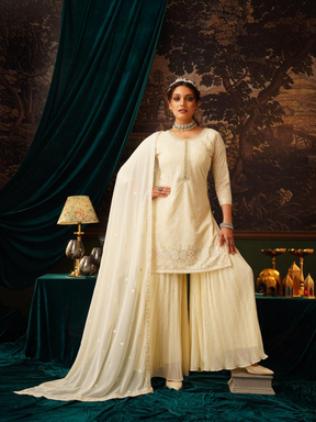 Cream Embroidered Kurta Set