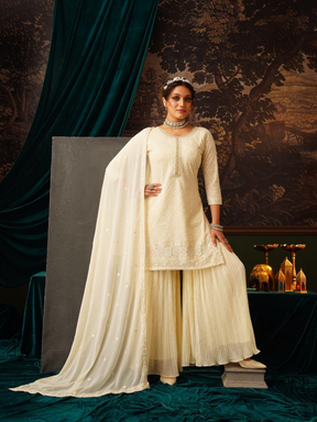 Cream Embroidered Kurta Set