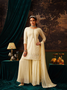 Cream Embroidered Kurta Set