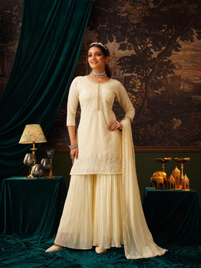 Cream Embroidered Kurta Set