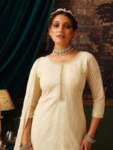 Cream Embroidered Kurta Set