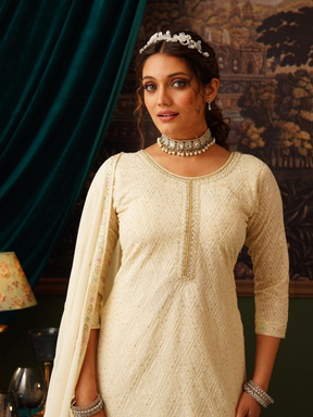 Cream Embroidered Kurta Set