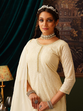 Cream Embroidered Kurta Set