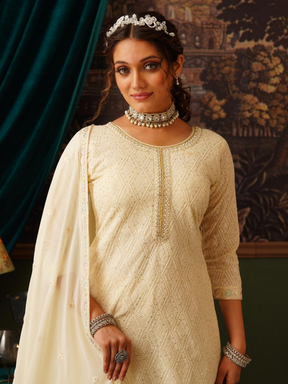 Cream Embroidered Kurta Set