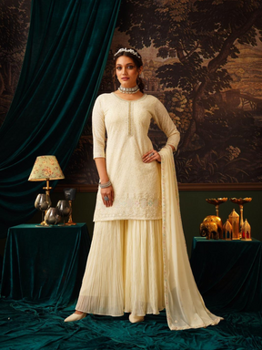 Cream Embroidered Kurta Set