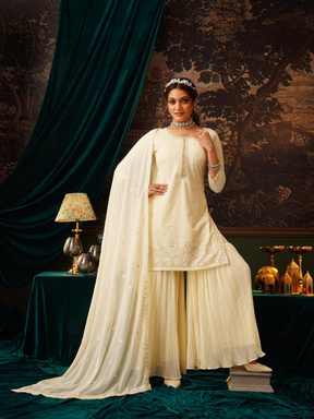 Cream Embroidered Kurta Set