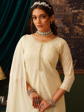 Cream Embroidered Kurta Set