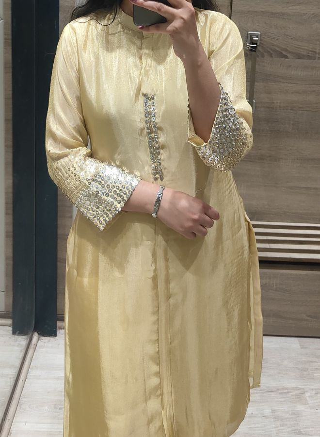 Golden Yellow Silk Co-Ord Set with Sequin Embellished Details