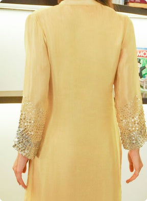 Golden Yellow Silk Co-Ord Set with Sequin Embellished Details