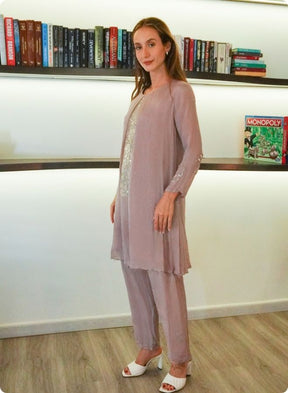 Elegant Brown Embroidered Co-ord Set
