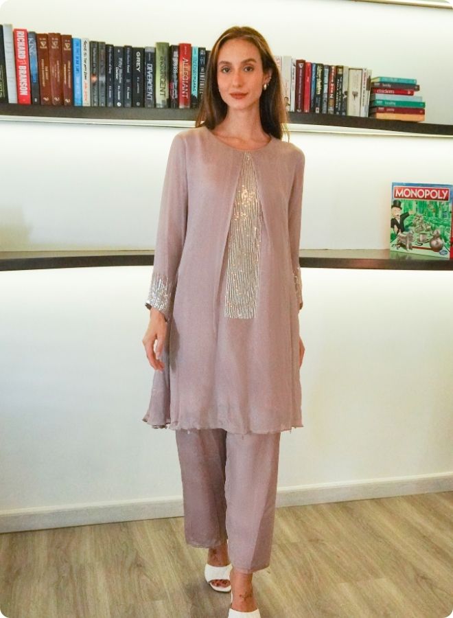 Elegant Brown Embroidered Co-ord Set