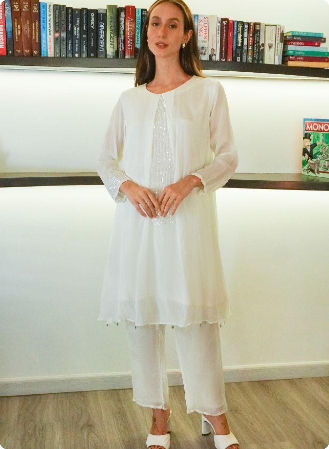 Elegant Cream Embroidered Co-ord Set