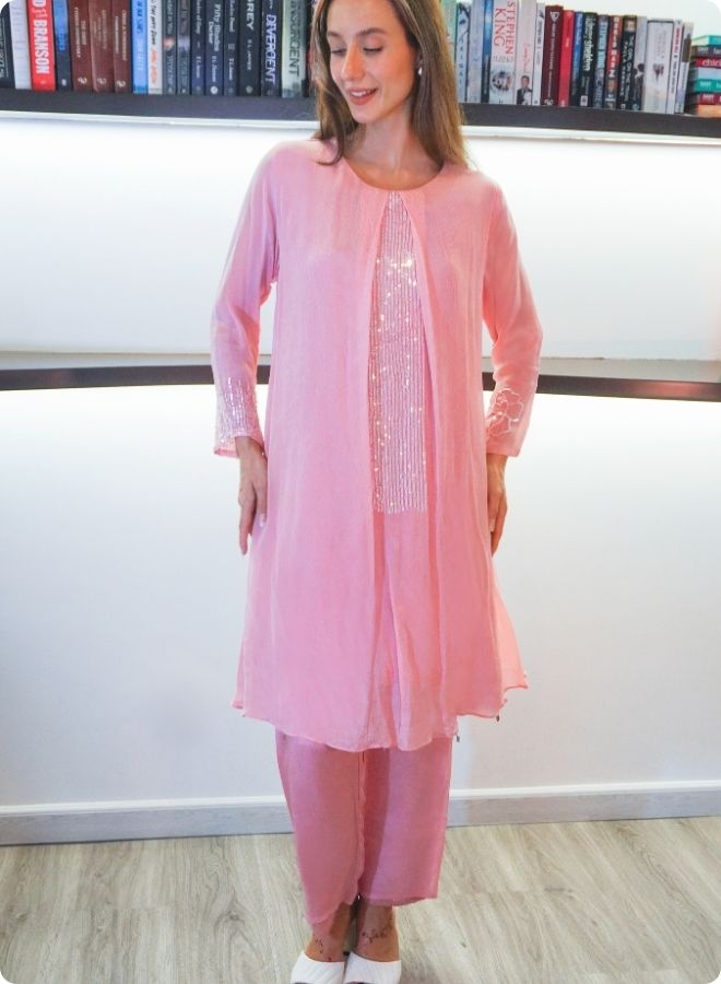 Elegant Pink Embroidered Co-ord Set