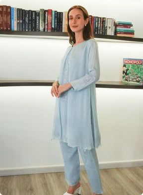 Elegant Light Blue Embroidered Co-ord Set