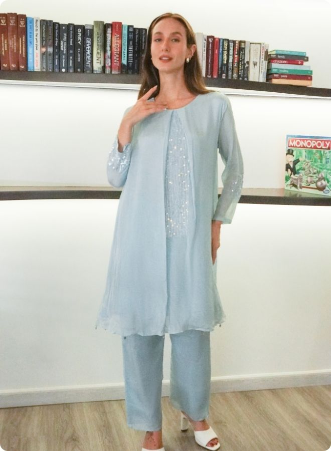 Elegant Light Blue Embroidered Co-ord Set