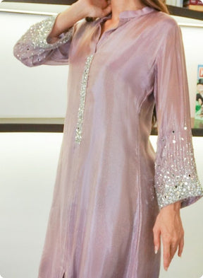 Brown Silk Kurta Set with Mirror Embellishments