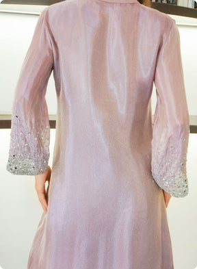 Brown Silk Kurta Set with Mirror Embellishments