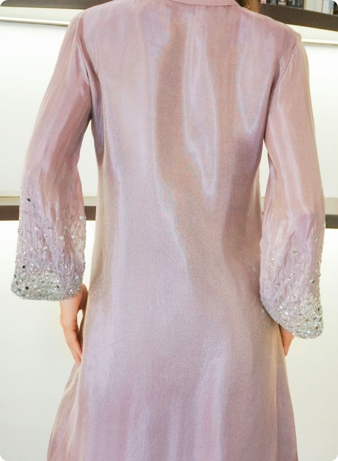 Brown Silk Kurta Set with Mirror Embellishments