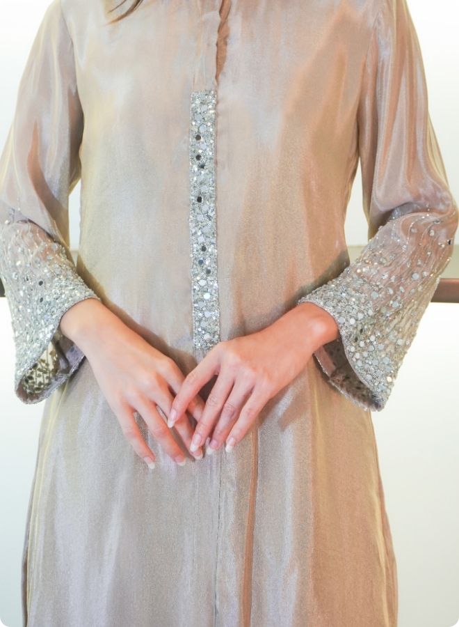 Lavender Silk Kurta Set with Sequin Embellished Sleeves