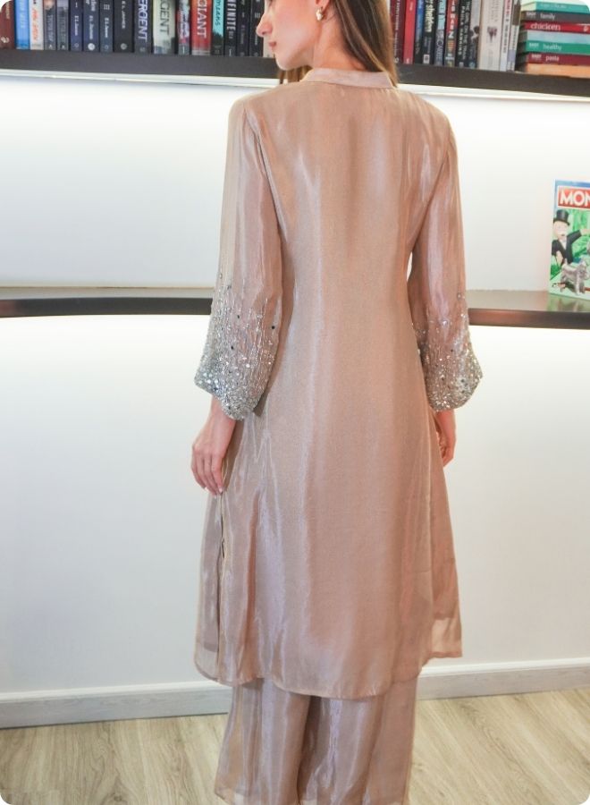 Lavender Silk Kurta Set with Sequin Embellished Sleeves