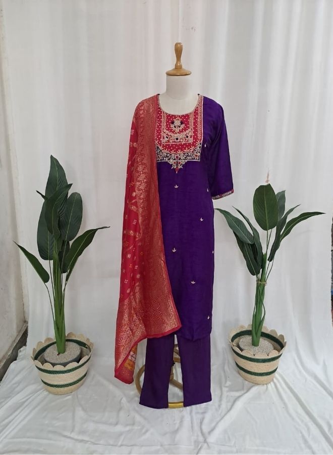 Royal Purple Kurta Set with Brocade Dupatta