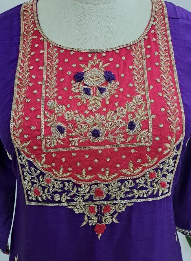 Royal Purple Kurta Set with Brocade Dupatta