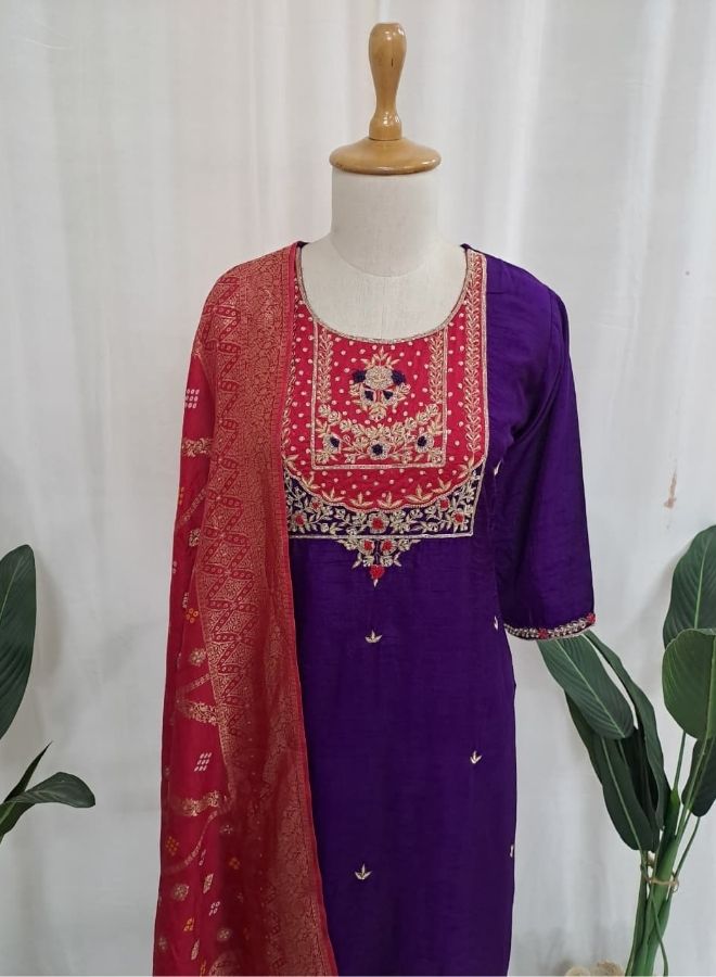 Royal Purple Kurta Set with Brocade Dupatta
