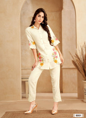 White Floral Embroidered Co-ord Set