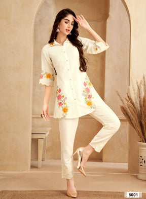 White Floral Embroidered Co-ord Set