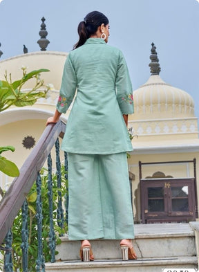 Mint Green Embroidered A-Line Kurta Set