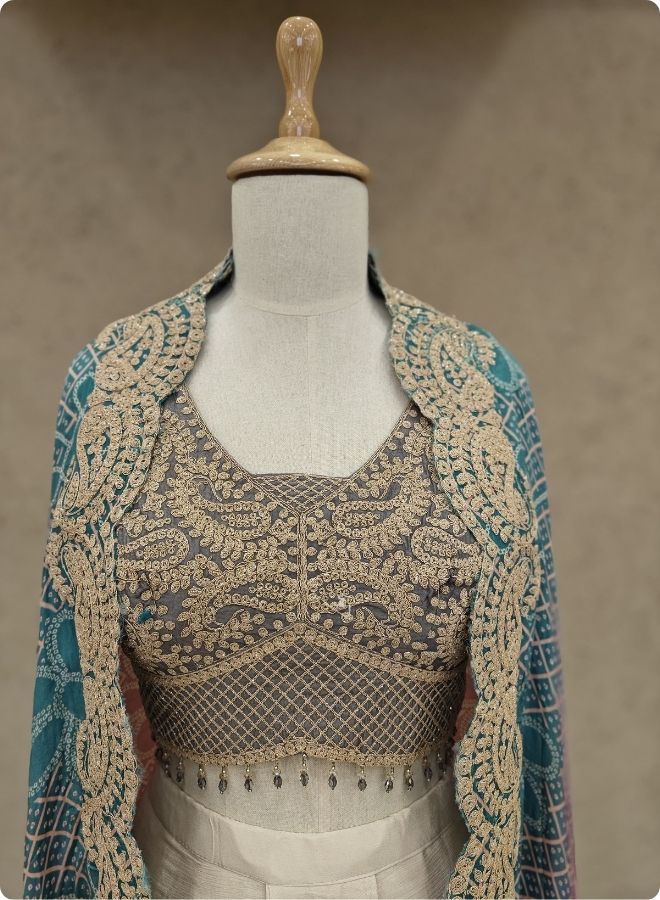 Grey Embroidered Crop Top & Palazzo Set