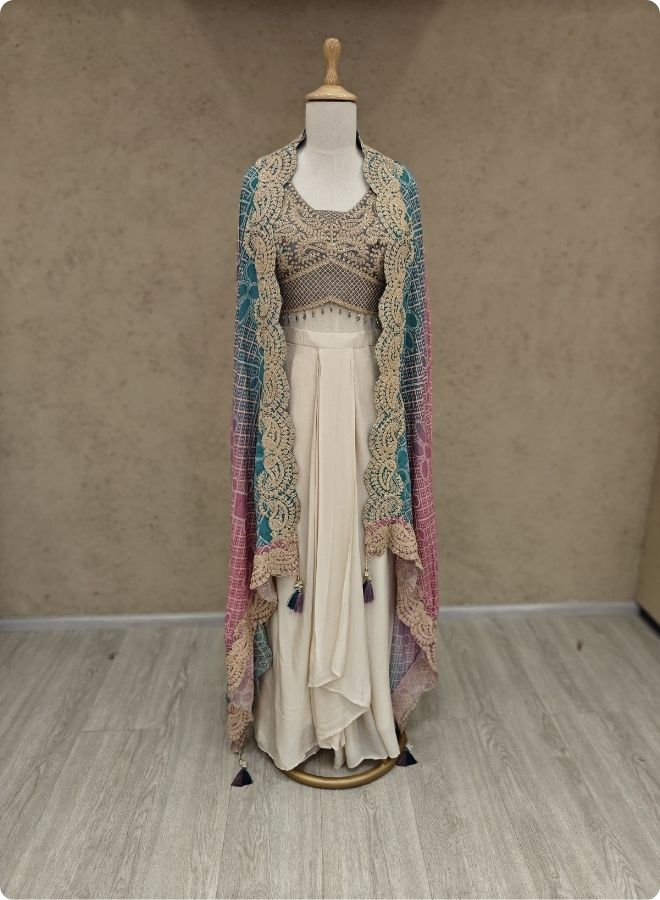 Grey Embroidered Crop Top & Palazzo Set