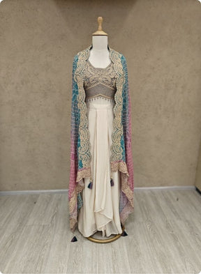 Grey Embroidered Crop Top & Palazzo Set