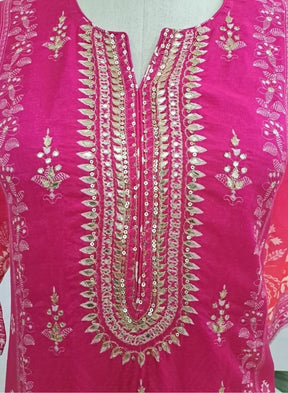 Pink Embroidered Cotton Suit