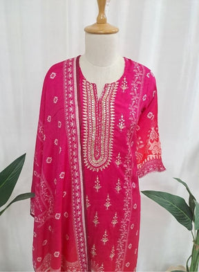 Pink Embroidered Cotton Suit