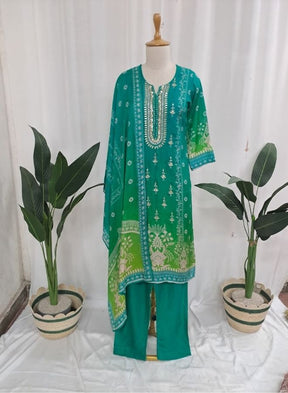 Sea Green Embroidered Cotton Suit