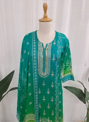 Sea Green Embroidered Cotton Suit