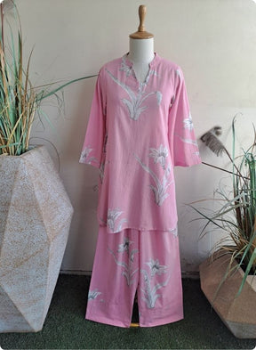Pink Floral Print Kurta Pant Set