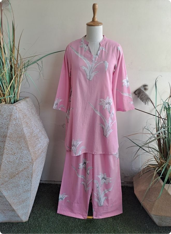 Pink Floral Print Kurta Pant Set