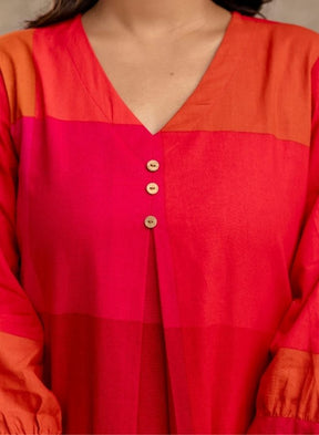 Vibrant Rani Pink & Orange Checked Kurta Pant Set