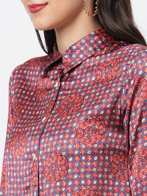 High Low Front Placket Shirt In A Relaxed Fit And Traditional Earthy Tone Color