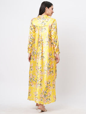 High Low Front Placket Shirt In A Relaxed Fit In Bright Canary Hue