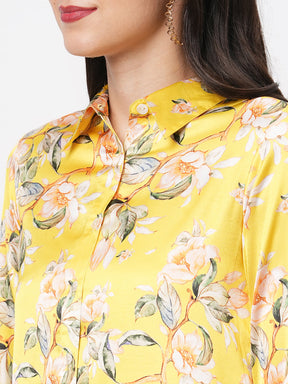 High Low Front Placket Shirt In A Relaxed Fit In Bright Canary Hue