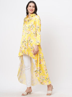 High Low Front Placket Shirt In A Relaxed Fit In Bright Canary Hue