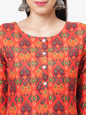 Bright Rust Cottonblend Straight Kurta With Contrast Tassel Detail Around The Slit And Hem