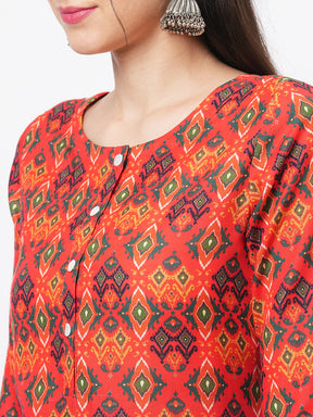 Bright Rust Cottonblend Straight Kurta With Contrast Tassel Detail Around The Slit And Hem