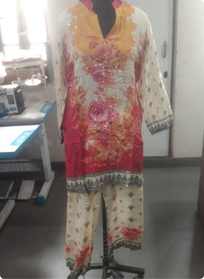 Red and Yellow Floral Printed Kurta Set
