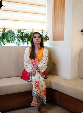 Red and Yellow Floral Printed Kurta Set
